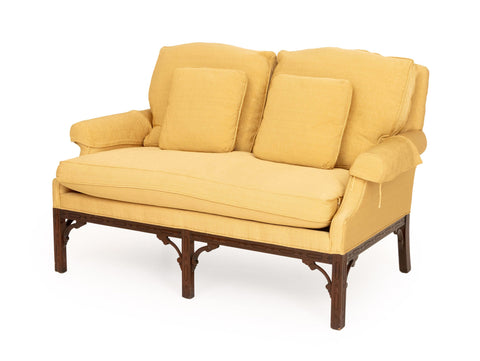 Southwood Chinese Chippendale Style Upholstered Mahogany Sofa
