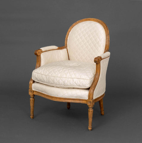 Louis XVI Style Upholstered Walnut Bergere