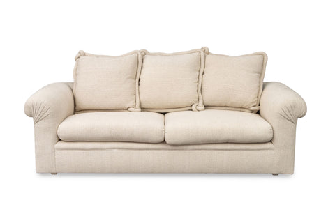 Modern Beige Upholstered Three-Seat Sofa