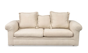 Modern Beige Upholstered Three-Seat Sofa
