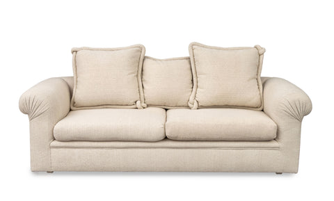 Modern Beige Upholstered Three-Seat Sofa