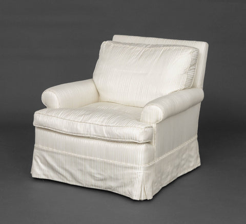 Modern Striped White Silk Upholstered Armchair