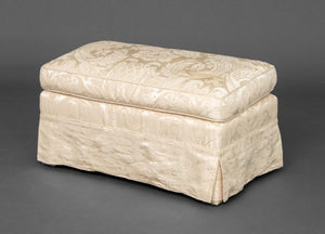 Modern White Silk Damask Upholstered Ottoman