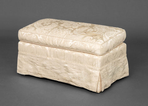 Modern White Silk Damask Upholstered Ottoman