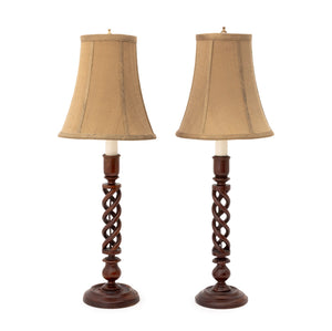 Jacobean Style Mahogany Barley Twist Lamps, 2