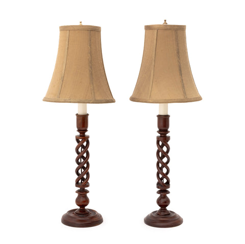 Jacobean Style Mahogany Barley Twist Lamps, 2