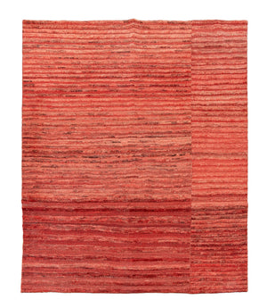 Modern Striped Pattern Red Carpet, 9' 8" x 8' 3.5"