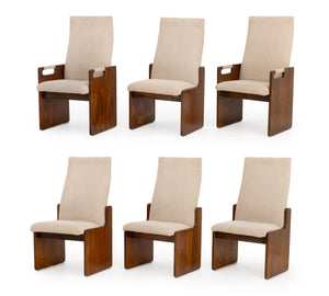 Lane "Pueblo" Grey Boucle Upholstered Walnut Dining Chairs, 6