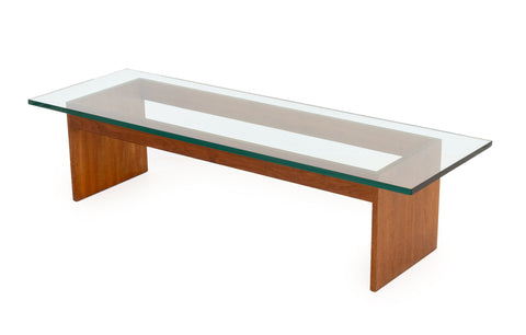 Mid-Century Modern Glass Top Teak Coffee Table