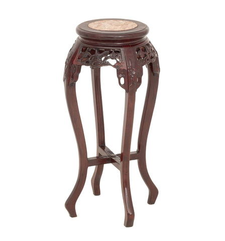 Chinese Pink Marble and Rosewood Pedestal Stand