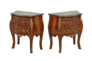Pair of Louis XV Style Ormolu Mounted Walnut Bombe Commodes