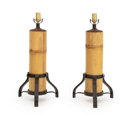 Pair of Modern Bamboo Stalk Table Lamps