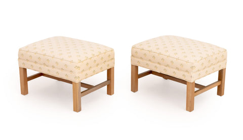 Pair of Modern Four-Leaf Clover Pattern Upholstered Ottomans