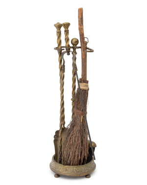 Victorian Style Brass Fireplace Tools Set, 5 Pieces