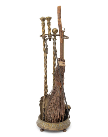 Victorian Style Brass Fireplace Tools Set, 5 Pieces