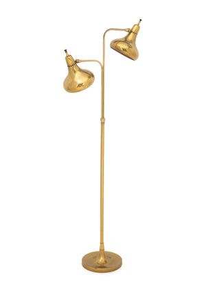 Mid-Century Modern Brass Two-Branch Arc Floor Lamp
