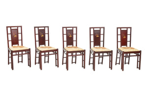 Chinese Duck Motif Inlaid Dining Chairs, 5