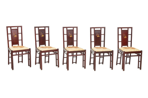Chinese Duck Motif Inlaid Dining Chairs, 5