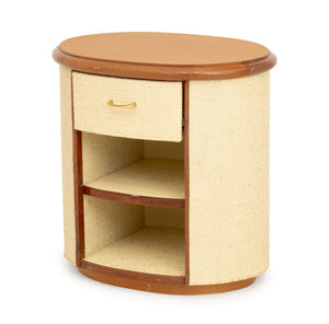 Vintage Modern Walnut and White Painted Rattan Bedside Table