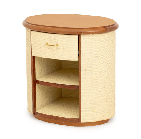 Vintage Modern Walnut and White Painted Rattan Bedside Table