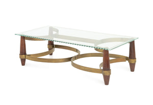 Hollywood Regency Style Brass and Wood Coffee Table