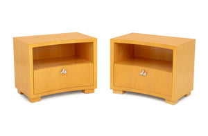 Modern Maple Concave Bedside Tables, Pair