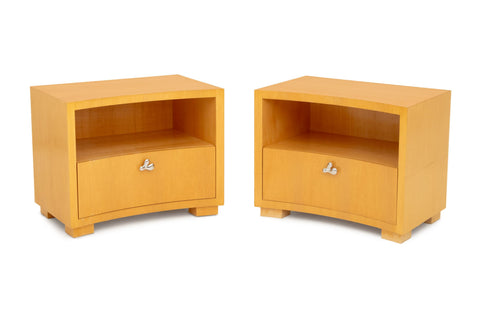 Modern Maple Concave Bedside Tables, Pair