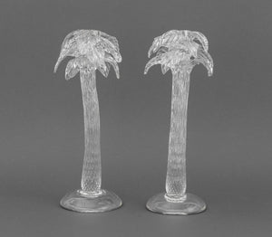 Murano Clear Art Glass Palm Tree Candlesticks, 2