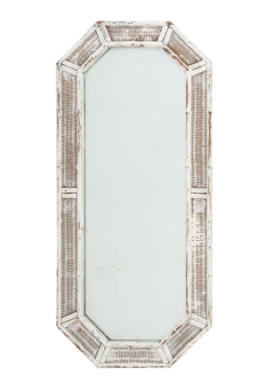 Modern White Painted Wicker and Bamboo Octagonal Full-Length Mirror
