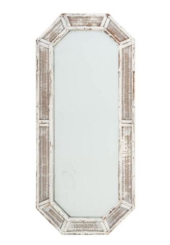 Modern White Painted Wicker and Bamboo Octagonal Full-Length Mirror