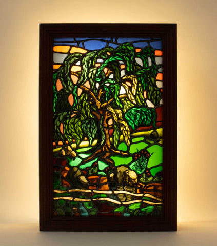 Modern Landscape Electrified Stained Glass Panel