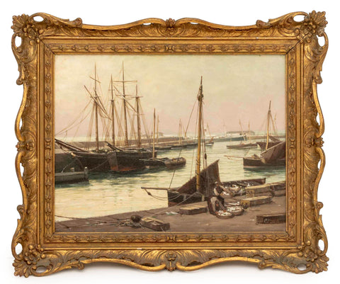 Illegibly Signed Sailing Boats Scene Oil, 19th Century