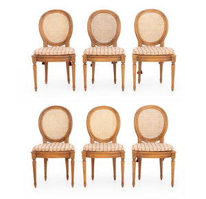 Set of Six Louis XVI Style Cane-Paneled Walnut Dining Chairs