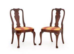 Pair of Queen Anne Style Flame Mahogany Side Chairs