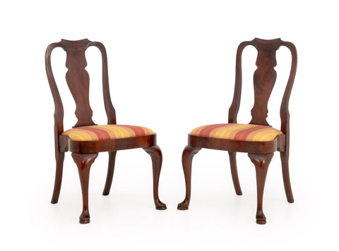 Pair of Queen Anne Style Flame Mahogany Side Chairs