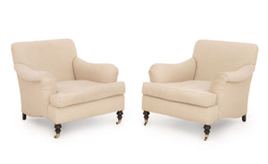 Pair of Edward Ferrell Beige Upholstered Arm Chairs