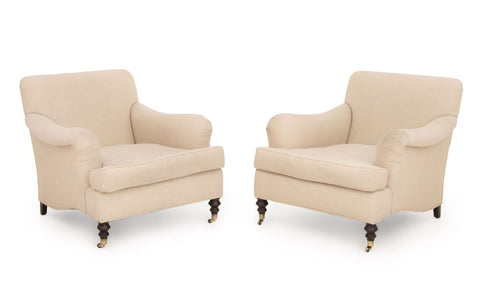 Pair of Edward Ferrell Beige Upholstered Arm Chairs