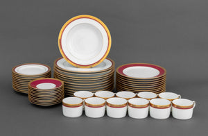 Bernardaud "Madison Carmin" Pattern Porcelain Dinnerware Service for Eleven