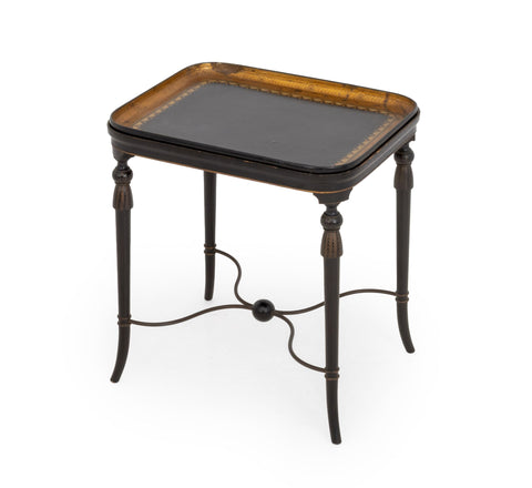 Regency Style Black with Gilt Geometric Design Lacquered Wood Tray Table