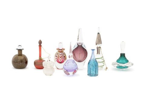 Collection of Nine Art Glass Perfume Bottles