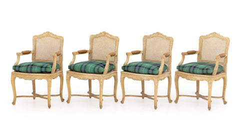 Set of Four Louis XV Style Cane-Paneled Arm Chairs