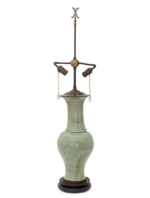 Chinese Longquan Celadon Vase Mounted as a Lamp