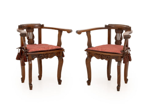 Pair of Lyre Form Back Walnut Tub Chairs