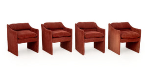 Set of Four Modernist Red Velvet Upholstered Lounge Chairs