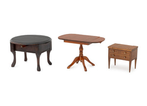 Three Vintage Salesman Sample Pembroke Tables and a Marquetry Writing Table