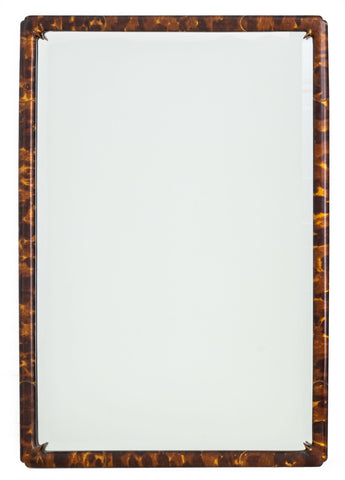Karl Springer Style Tortoise Shell Finish Wood Framed Beveled Glass Mirror