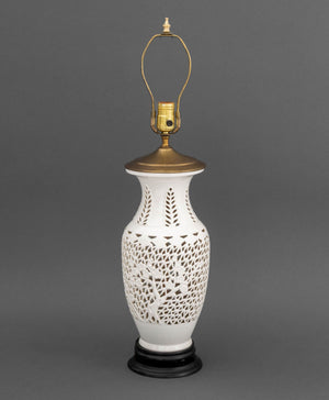 Chinese Blanc de Chine Pierced Porcelain Table Lamp