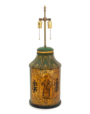 Victorian Chinoiserie Green Painted Toleware Lamp