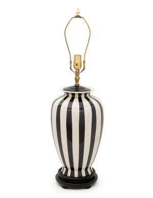 Modern Black and White Striped Crackle Glazed Porcelain Urn Mounted as Lamp