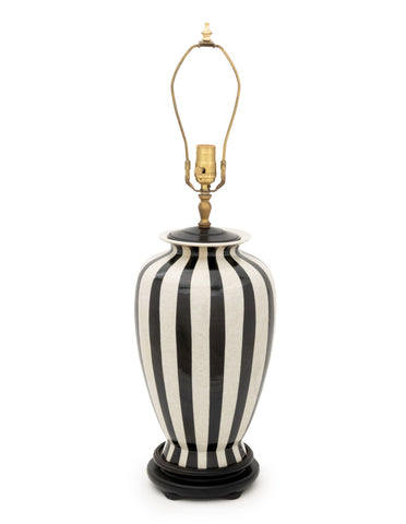 Modern Black and White Striped Crackle Glazed Porcelain Urn Mounted as Lamp
